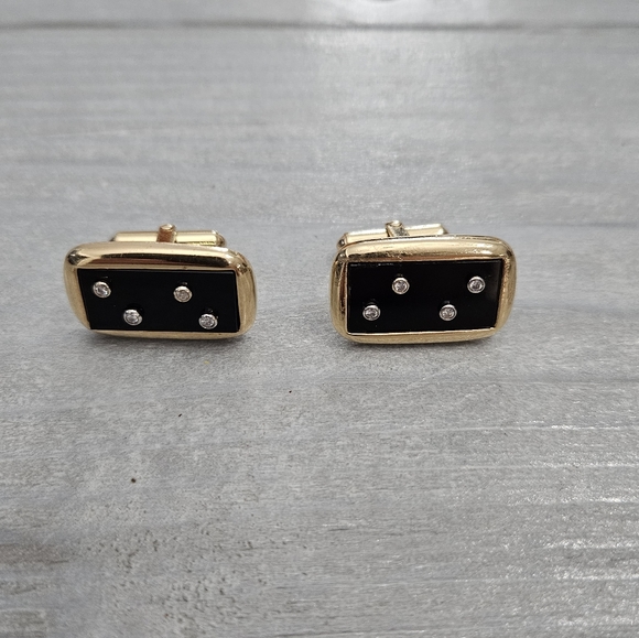 Vintage Gallant 14k Onyx & Diamond Cuff Links 13.6g - Picture 1 of 12